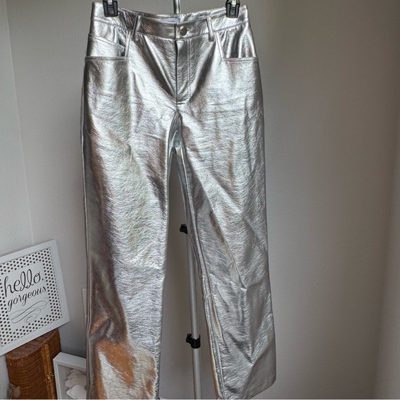 NWT Gianni Bini Tatania Metallic Silver Pants Sz 26 - Picture 2 of 13